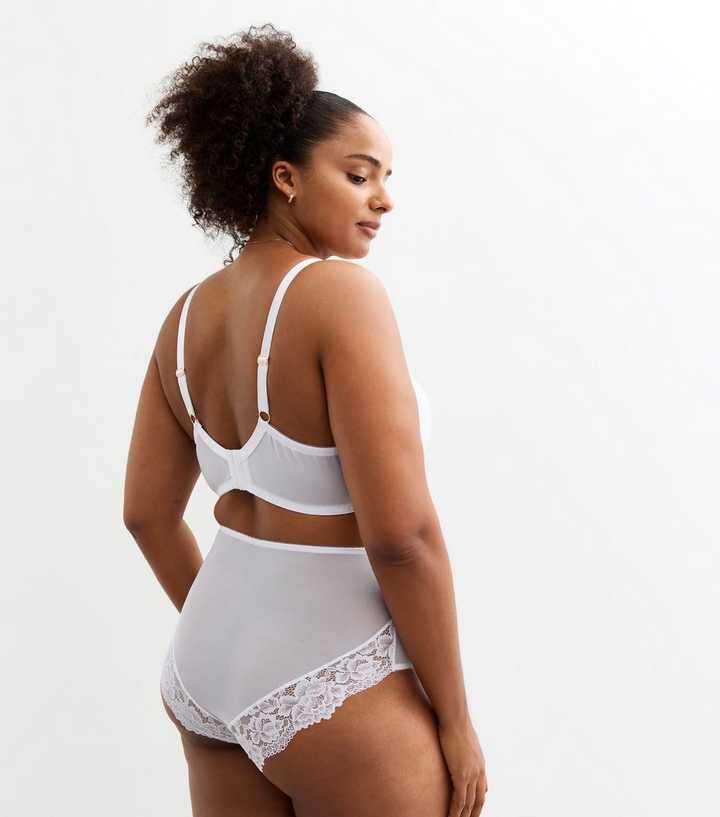 Curves White Scalloped Edge Lace Brazilian Briefs